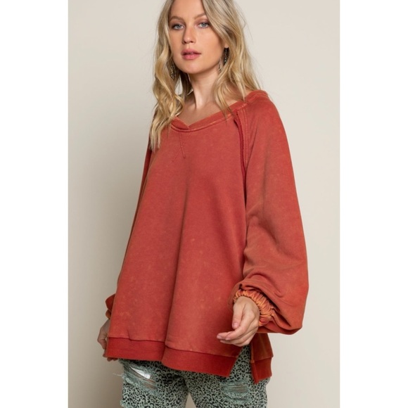 POL Rusted Orange Criss Cross Back Slouchy French Terry Pullover - Picture 6 of 12